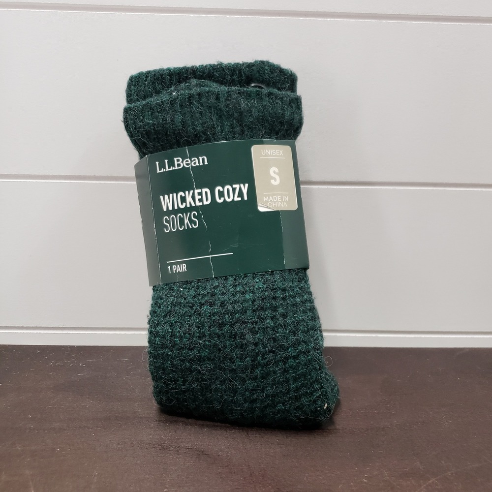 LL Bean Wicked Cozy Slipper Socks Unisex S Green Fleece Lined Gripper NWT